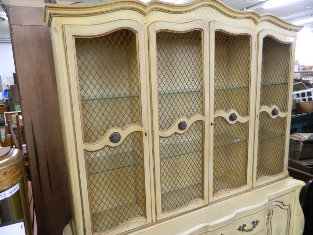 French Provincial 2 Piece Breakfront / China Cabinet - 82.5" x 66" x 16" - 2