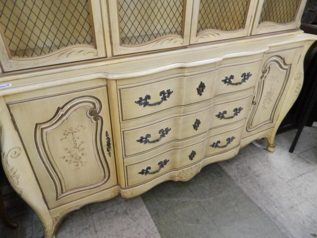 French Provincial 2 Piece Breakfront / China Cabinet - 82.5" x 66" x 16" - 3