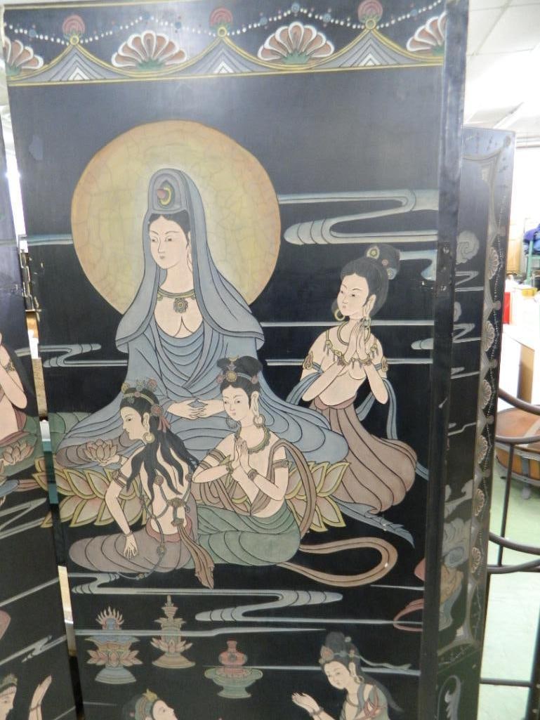 6 Panel Chinese Screen / Room Divider - Carved and Painted - 72" x 108" - 10