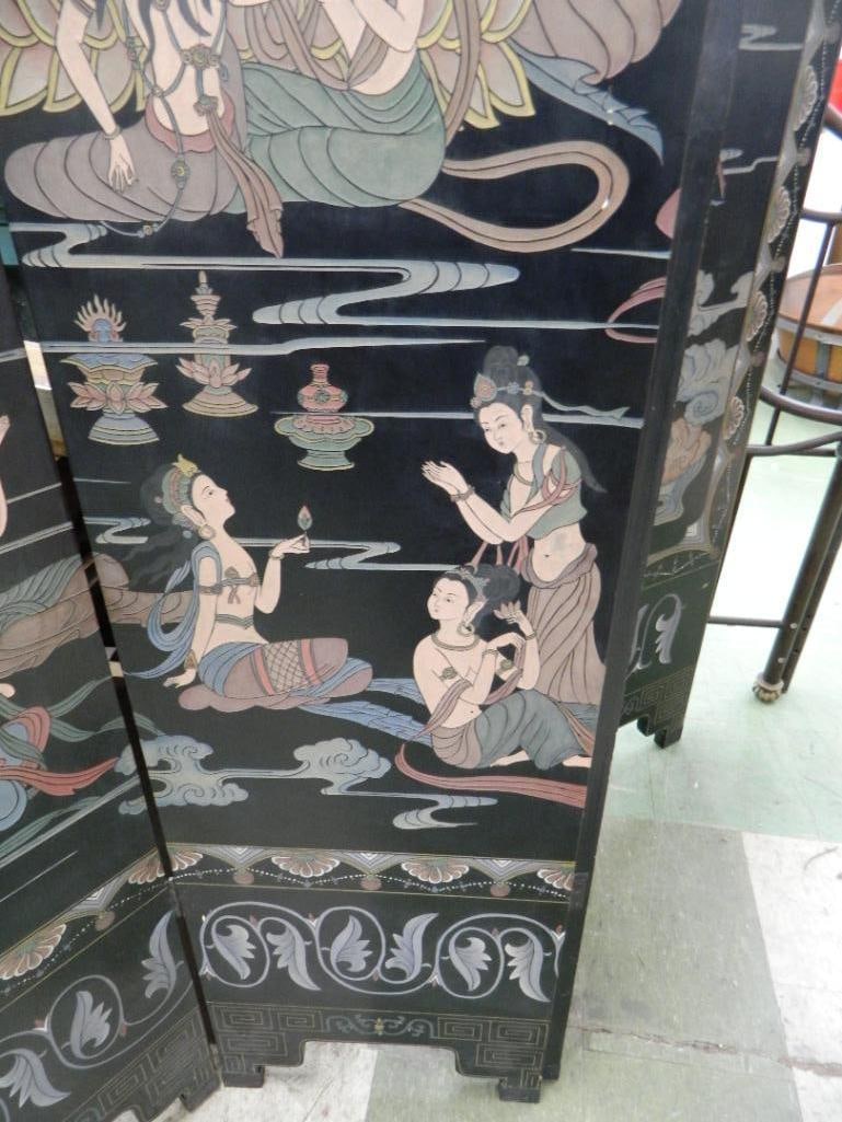 6 Panel Chinese Screen / Room Divider - Carved and Painted - 72" x 108" - 11