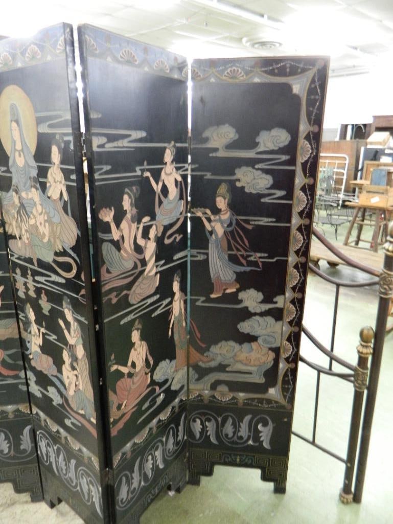 6 Panel Chinese Screen / Room Divider - Carved and Painted - 72" x 108" - 12