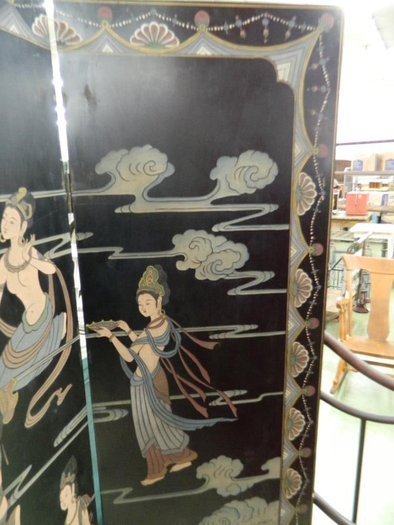 6 Panel Chinese Screen / Room Divider - Carved and Painted - 72" x 108" - 15