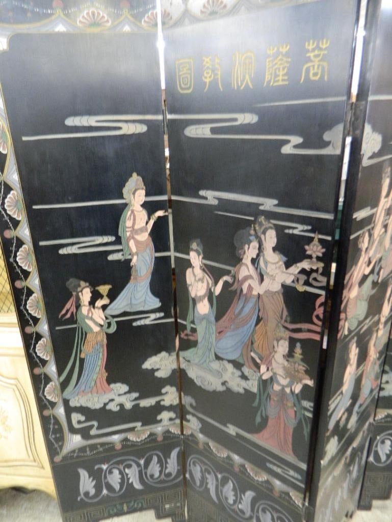 6 Panel Chinese Screen / Room Divider - Carved and Painted - 72" x 108" - 2
