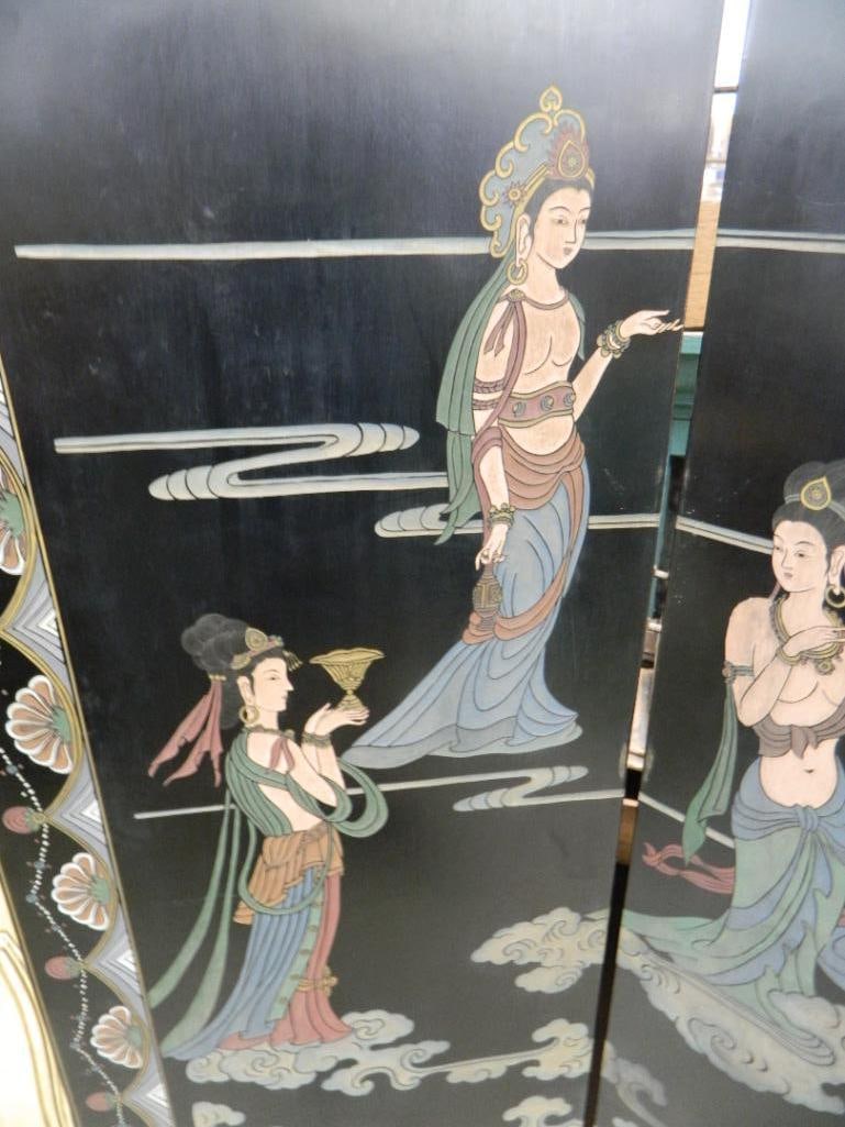 6 Panel Chinese Screen / Room Divider - Carved and Painted - 72" x 108" - 3