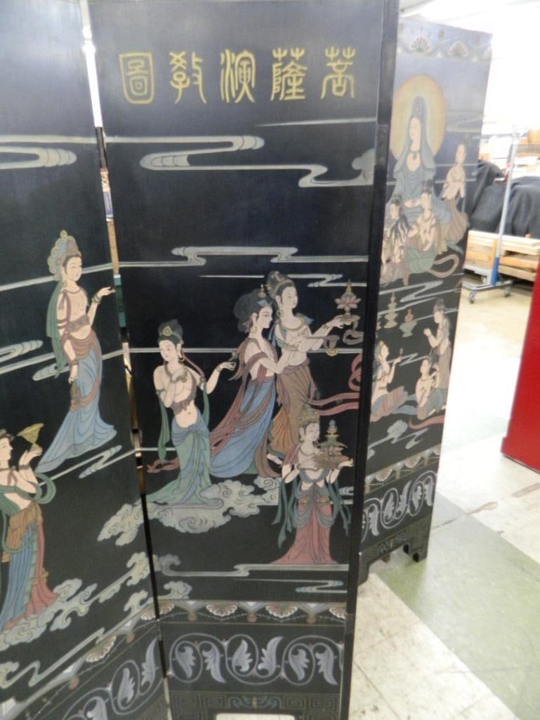 6 Panel Chinese Screen / Room Divider - Carved and Painted - 72" x 108" - 4
