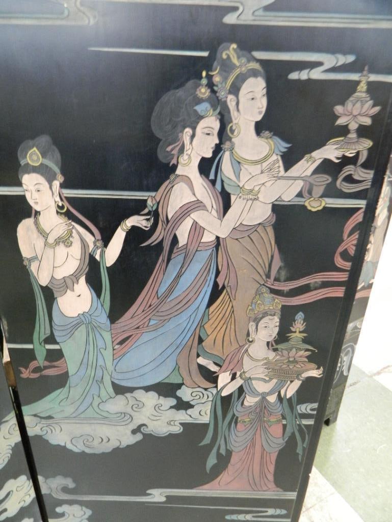 6 Panel Chinese Screen / Room Divider - Carved and Painted - 72" x 108" - 5