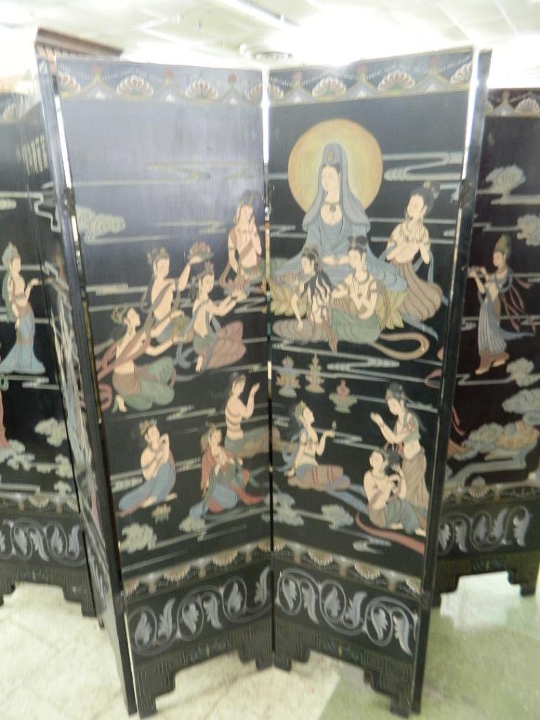 6 Panel Chinese Screen / Room Divider - Carved and Painted - 72" x 108" - 7