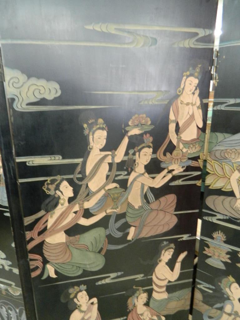 6 Panel Chinese Screen / Room Divider - Carved and Painted - 72" x 108" - 8