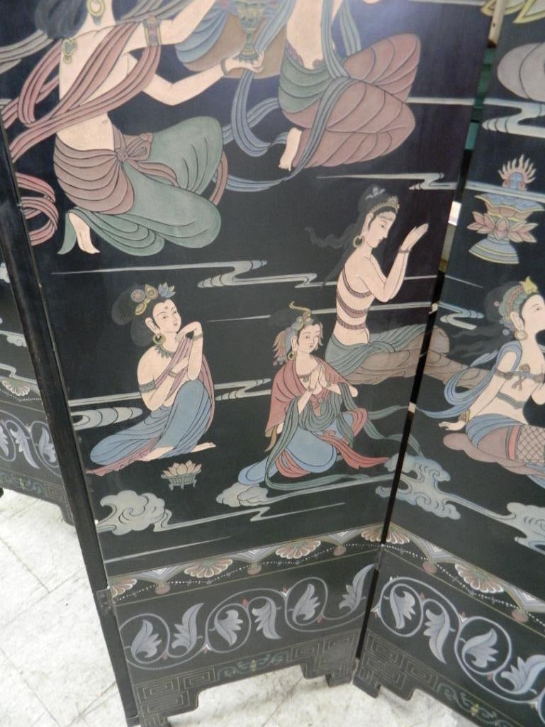 6 Panel Chinese Screen / Room Divider - Carved and Painted - 72" x 108" - 9