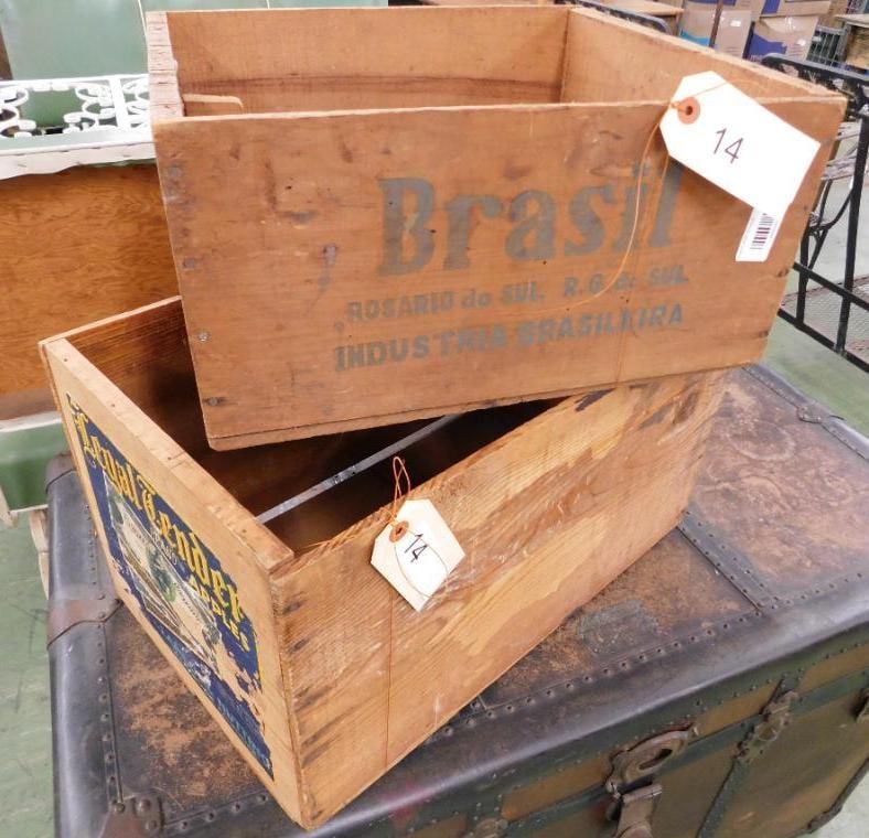Pair of Wood Advertising Crates - Libby Corned Beef - Legal Tender Apples: Apple Crate Measures 11" x 19.5" x 12" - See Photos For Condition and Details