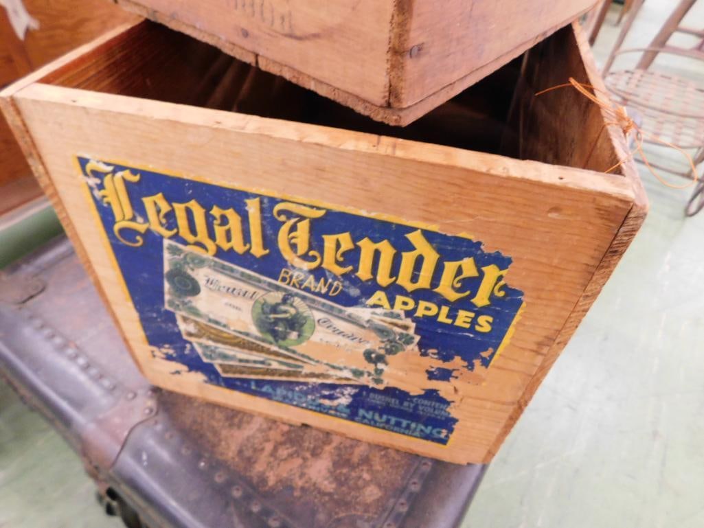 Pair of Wood Advertising Crates - Libby Corned Beef - Legal Tender Apples - 4