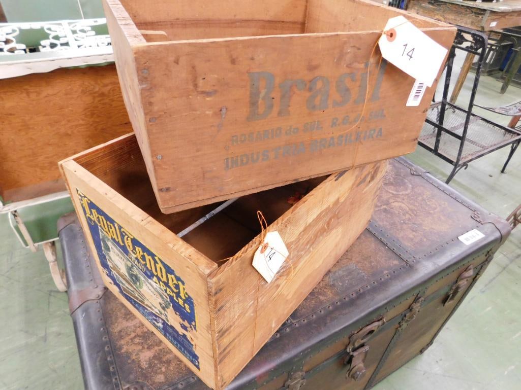 Pair of Wood Advertising Crates - Libby Corned Beef - Legal Tender Apples - 7