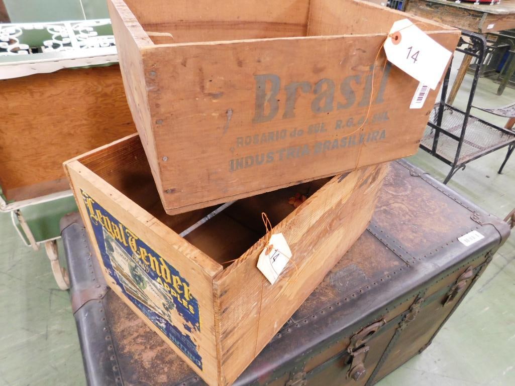 Pair of Wood Advertising Crates - Libby Corned Beef - Legal Tender Apples - 8