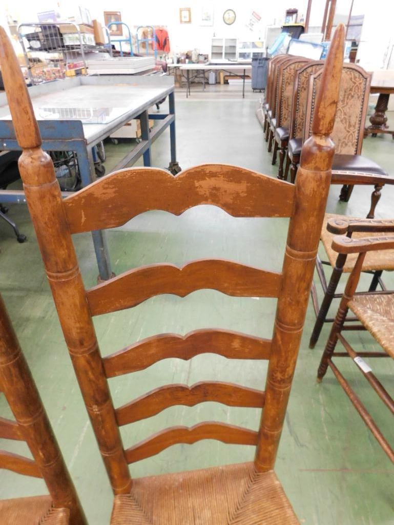 Pair of Vintage Ladder Back Side Chairs - Rush Seats - Each 49.5" x 19" x 16" - 2