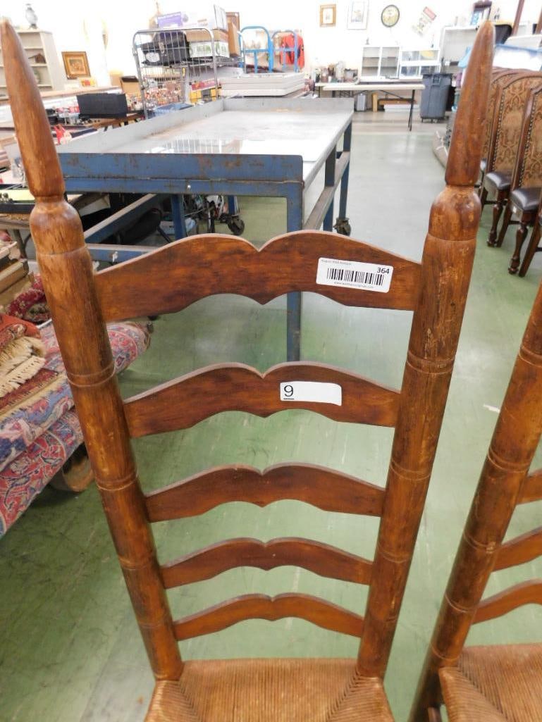 Pair of Vintage Ladder Back Side Chairs - Rush Seats - Each 49.5" x 19" x 16" - 3