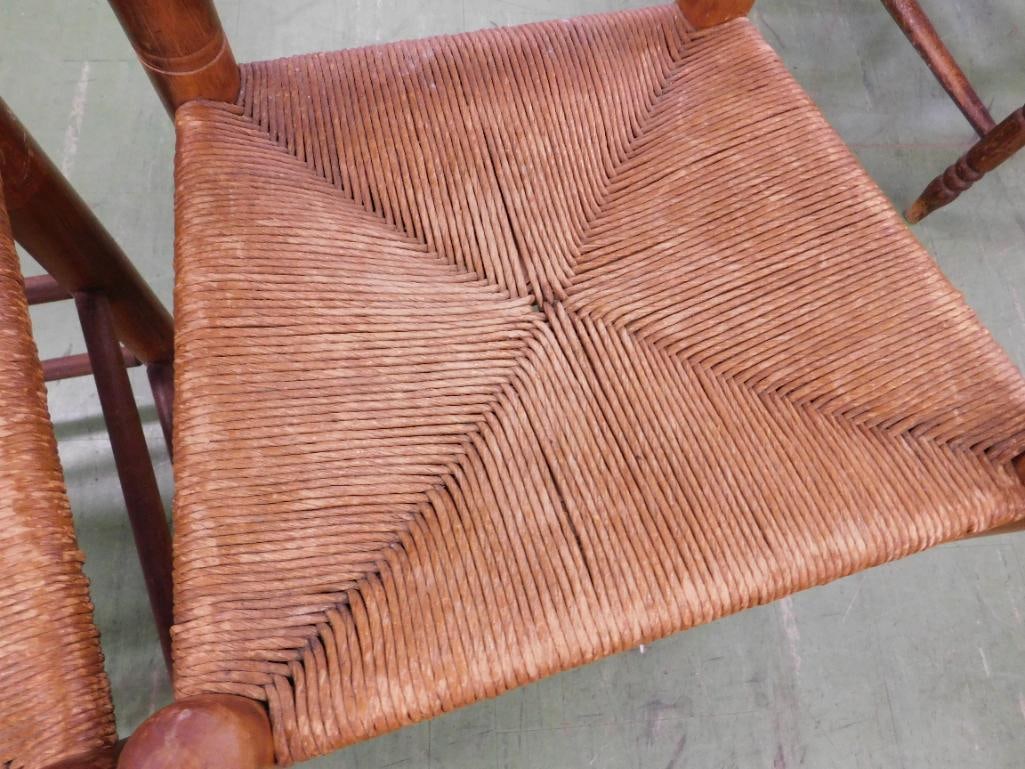 Pair of Vintage Ladder Back Side Chairs - Rush Seats - Each 49.5" x 19" x 16" - 5