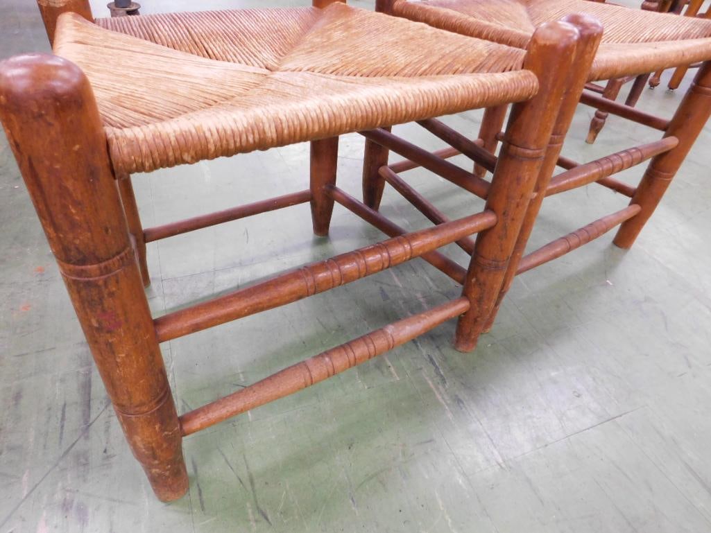 Pair of Vintage Ladder Back Side Chairs - Rush Seats - Each 49.5" x 19" x 16" - 6