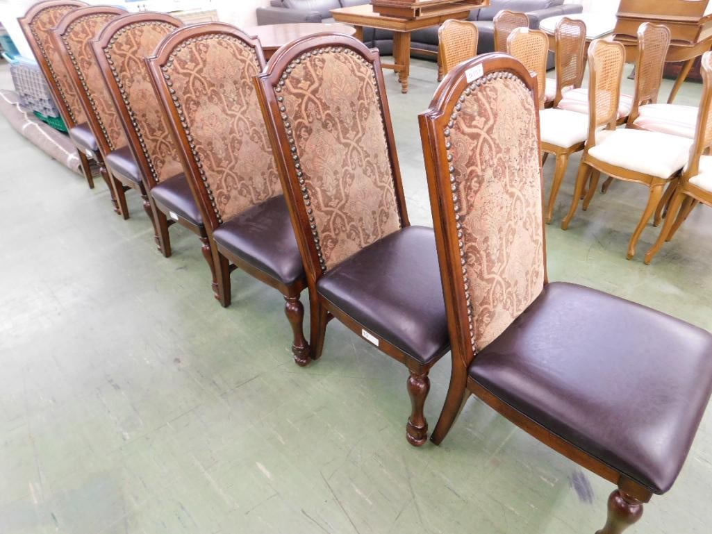 Group of Six Leather and Upholstered Dining Chairs - All Sides - Each 44" x 22" x 26": See Photos For Condition and Details