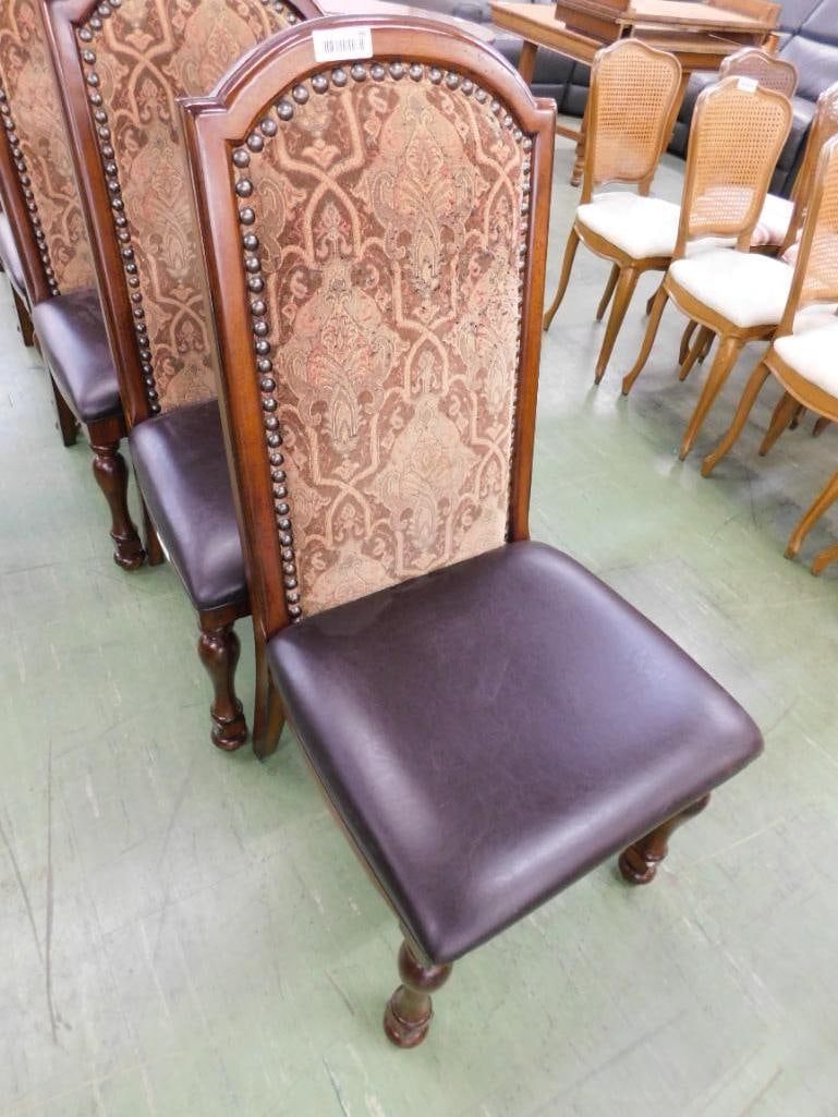 Group of Six Leather and Upholstered Dining Chairs - All Sides - Each 44" x 22" x 26" - 2