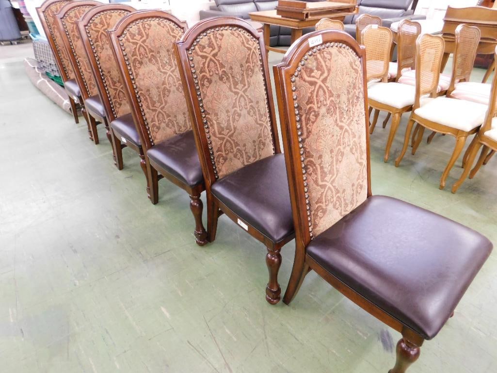 Group of Six Leather and Upholstered Dining Chairs - All Sides - Each 44" x 22" x 26" - 8