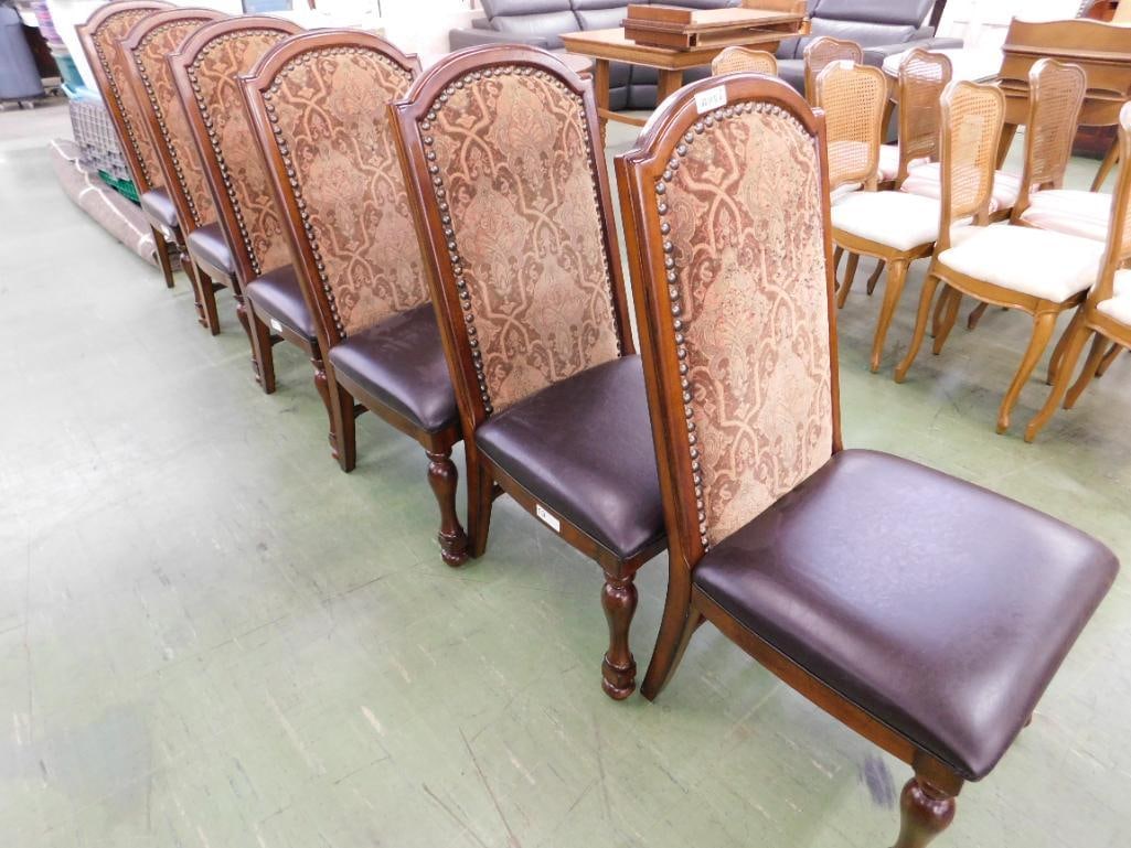 Group of Six Leather and Upholstered Dining Chairs - All Sides - Each 44" x 22" x 26" - 9