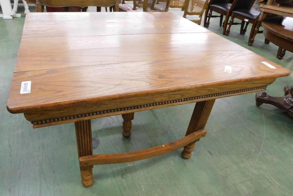 Square Oak Dining Table - 5 legs - No Leaves - 29" x 42": See Photos For Condition and Details