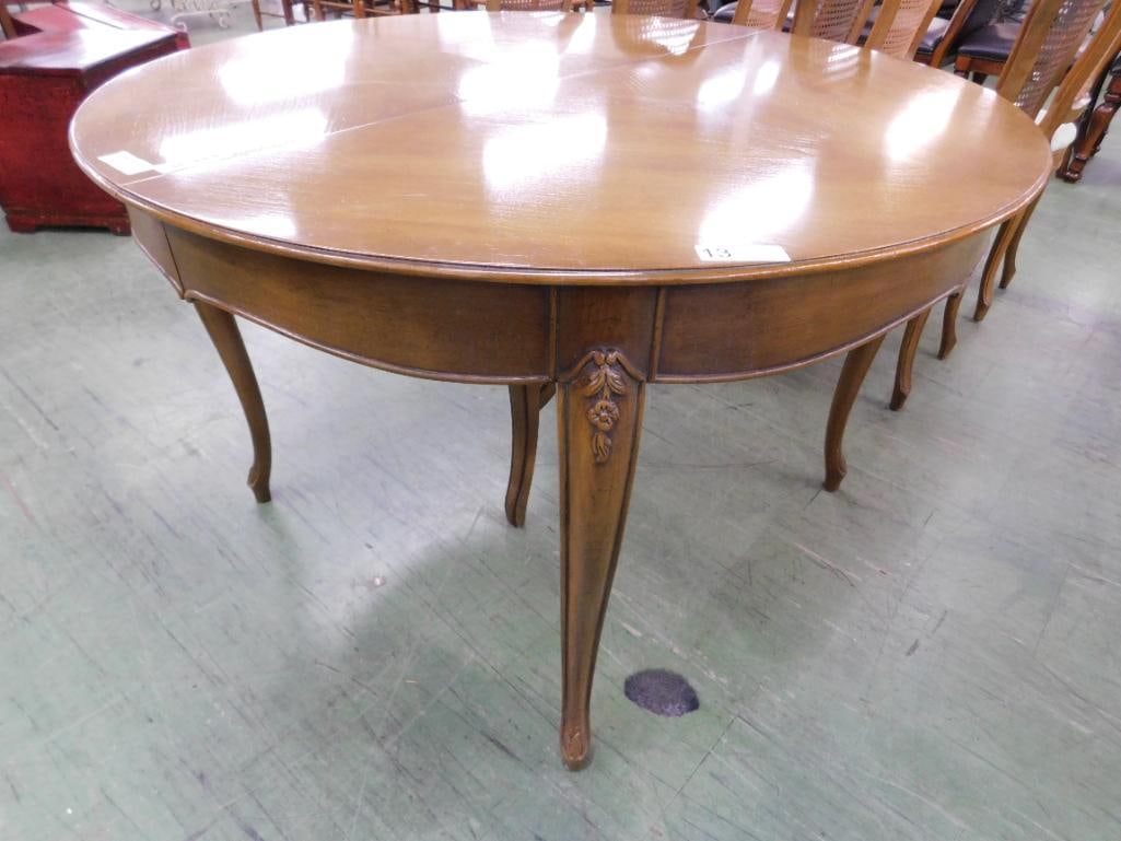 French Round Dining Table with 3 Leaves and Pads - 30" x 46" - Leaves 18" Each - 6