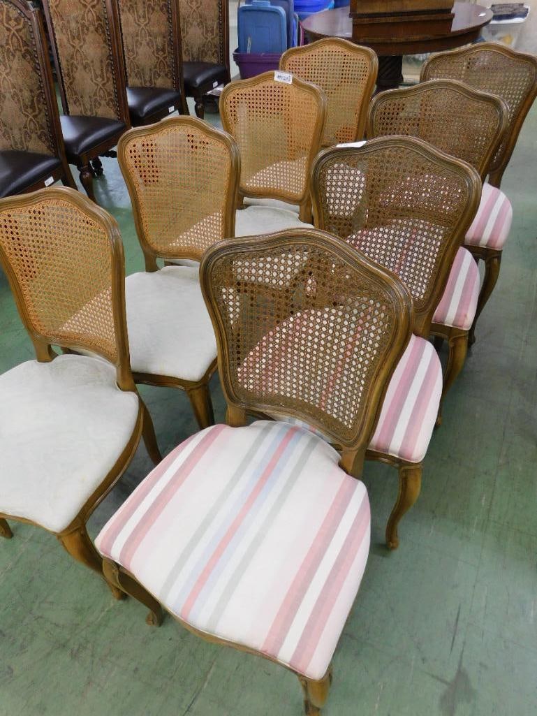 8 Dining Chairs with Upholstered Seats and Caned Backs - Each 36.5" x 20" x 18.5" - 10