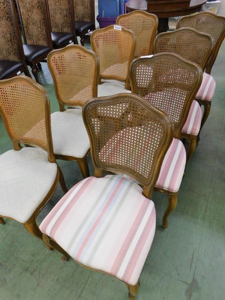 8 Dining Chairs with Upholstered Seats and Caned Backs - Each 36.5" x 20" x 18.5" - 11