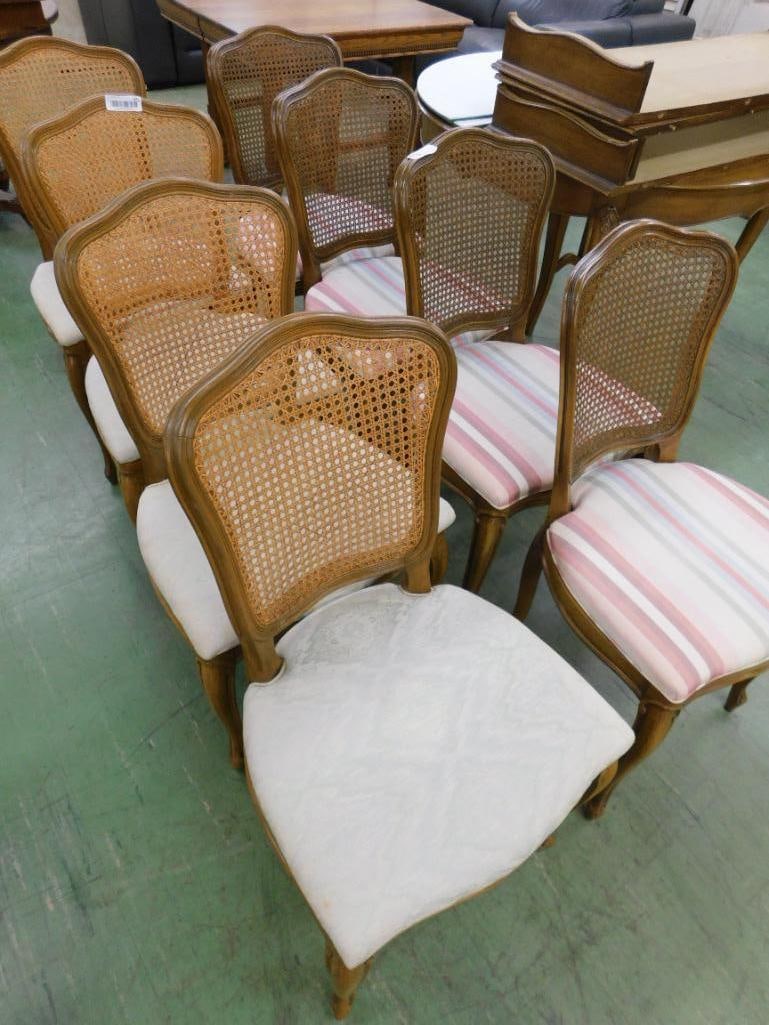 8 Dining Chairs with Upholstered Seats and Caned Backs - Each 36.5" x 20" x 18.5" (1 of 11)