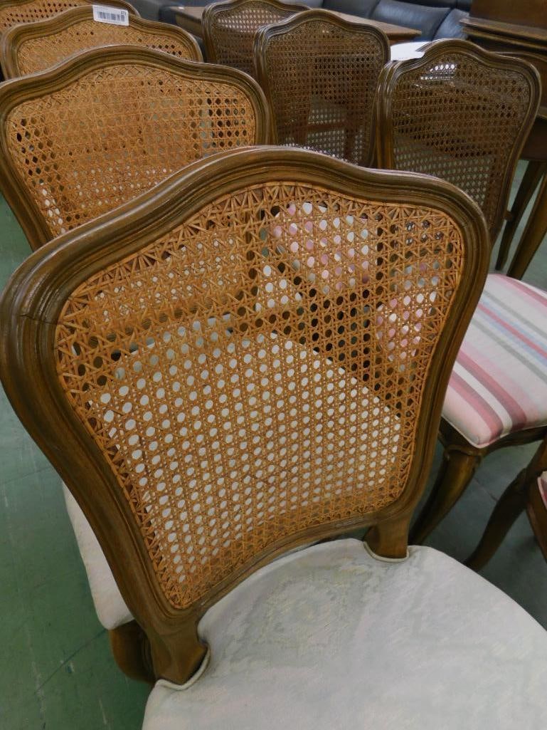 8 Dining Chairs with Upholstered Seats and Caned Backs - Each 36.5" x 20" x 18.5" - 3
