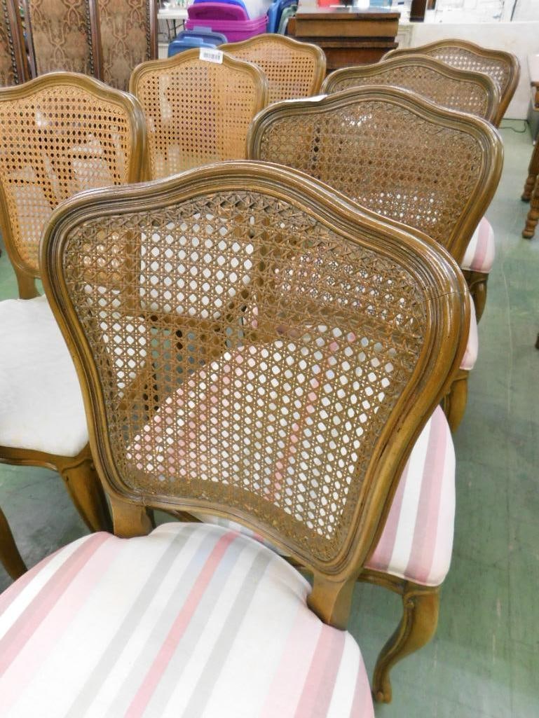 8 Dining Chairs with Upholstered Seats and Caned Backs - Each 36.5" x 20" x 18.5" - 8