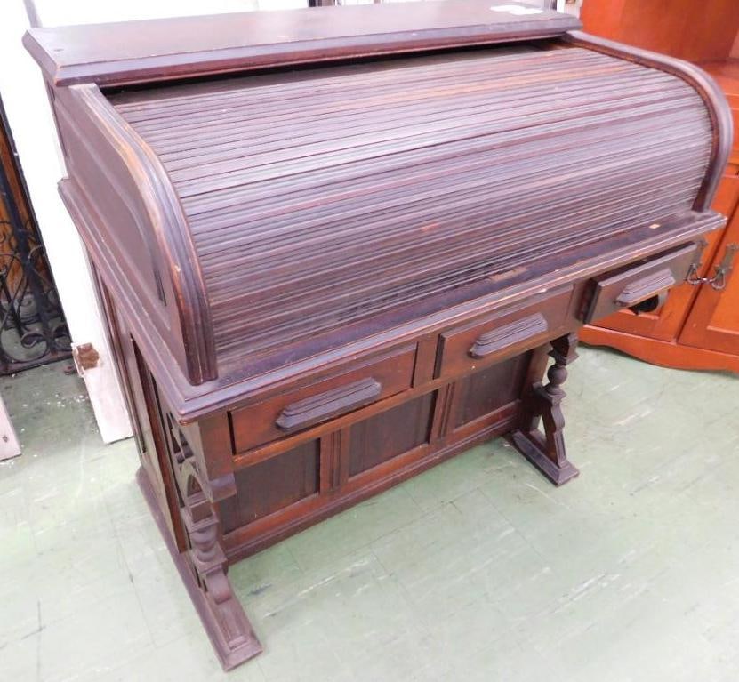 Davenport Desk with Tambour - 38" x 35" x 23": See Photos For Condition and Details