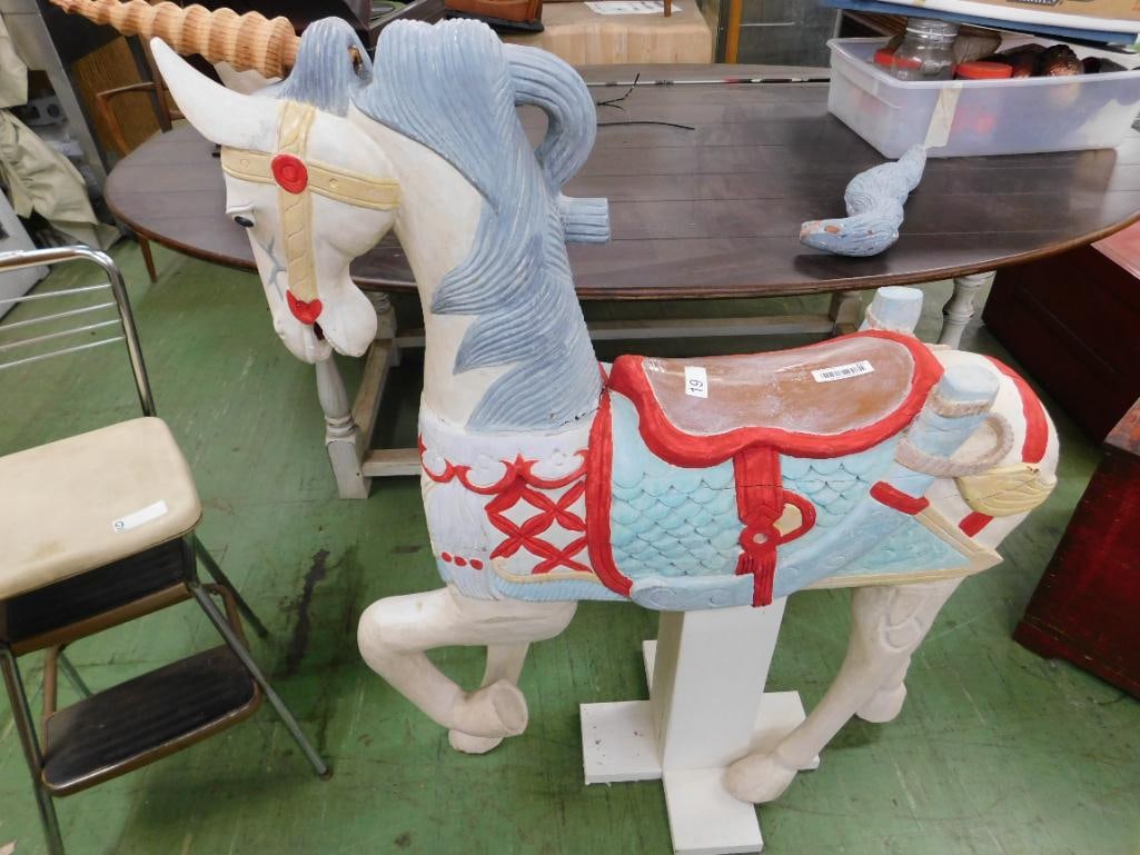 Modern Wood Merry Go Round Horse "Unicorn" - Tail Separate - 47" x 42" x 16" - 10