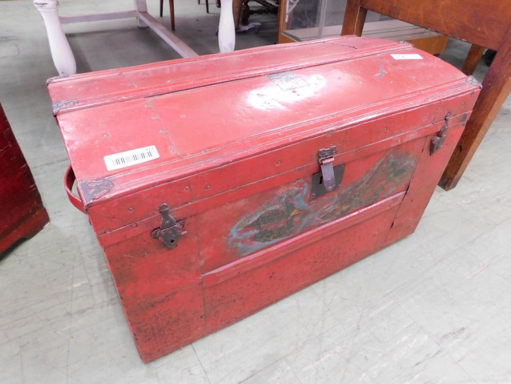 Metal Dome Top Trunk with "Duck" Lining - 19" x 30.5" x 16" - 9
