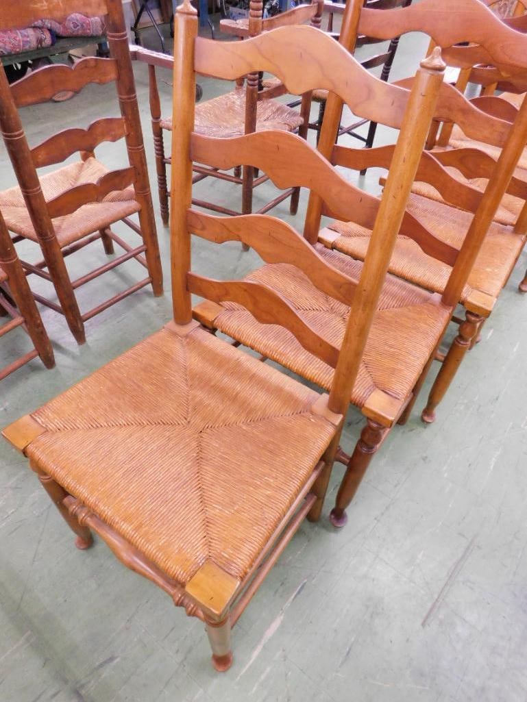Group of 6 Stickley Cherry Ladder Back Dining Chairs - Rush Seats - 2 Arm - 4 Side - 2