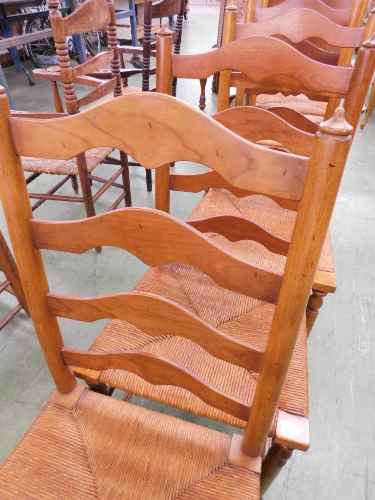 Group of 6 Stickley Cherry Ladder Back Dining Chairs - Rush Seats - 2 Arm - 4 Side - 3