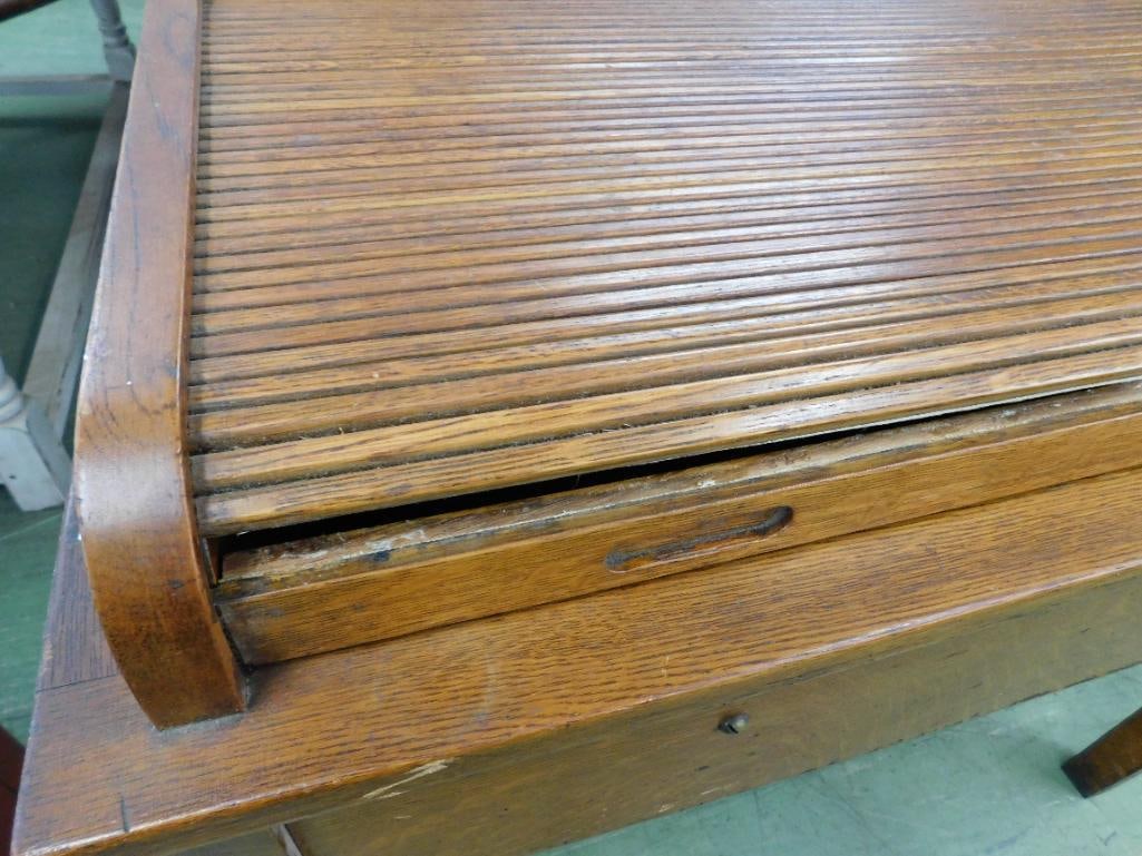 Vintage Roll Top School Desk - 35" x 40.5" x 25.5" - 2