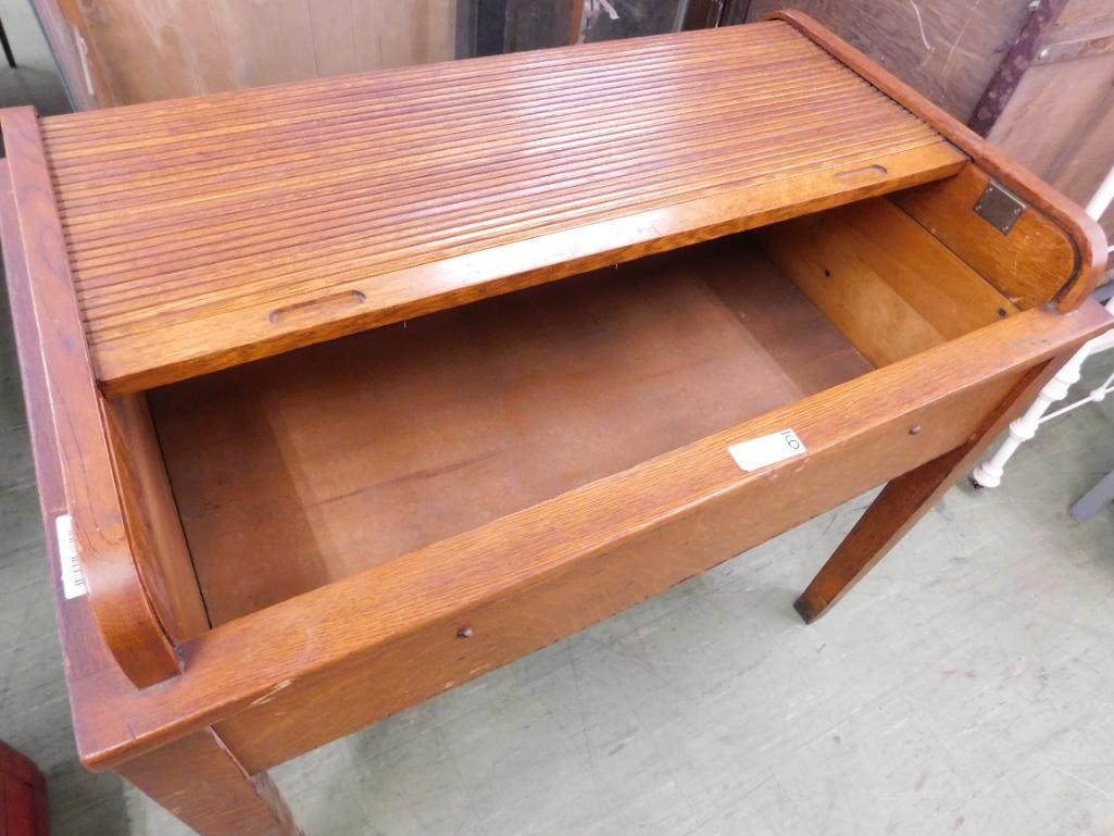 Vintage Roll Top School Desk - 35" x 40.5" x 25.5" - 5
