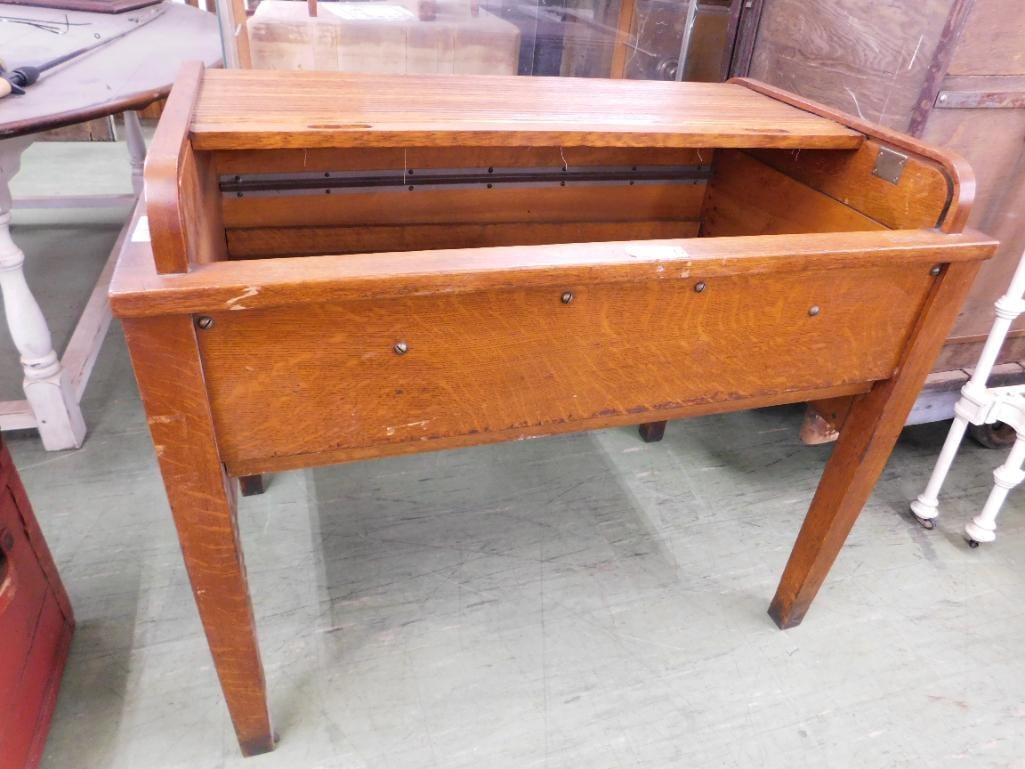 Vintage Roll Top School Desk - 35" x 40.5" x 25.5" - 6