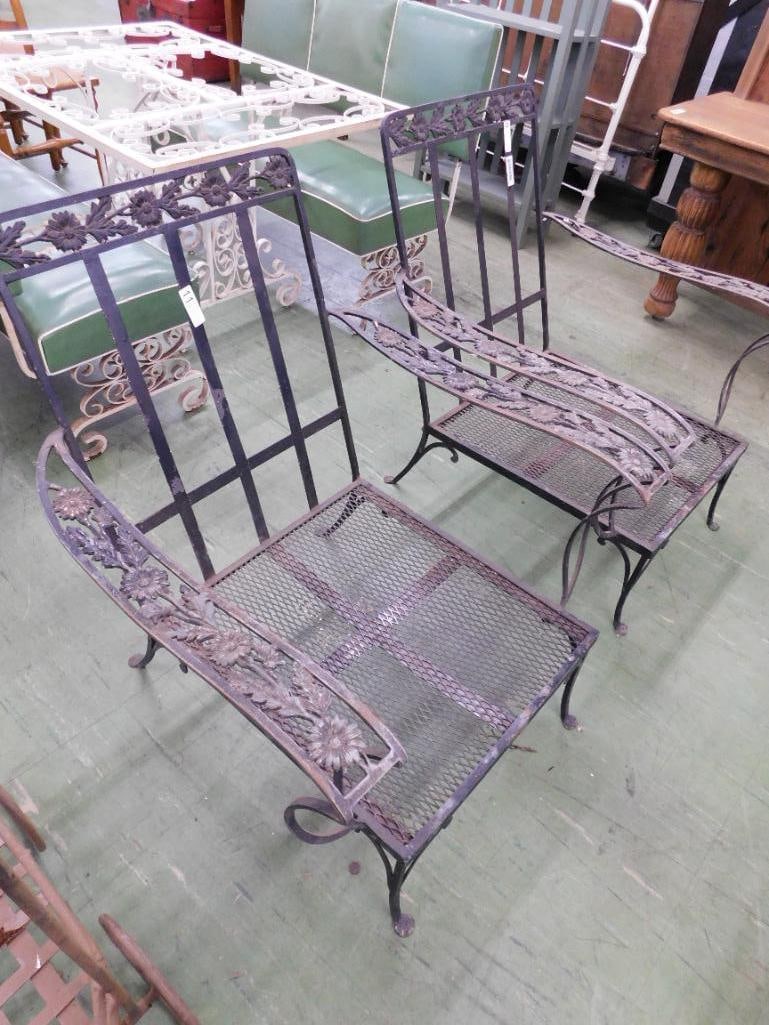 Pair of Wrought Iron Patio Arm Chairs - No Cushions - Each 35" x 31" x 31" - 10