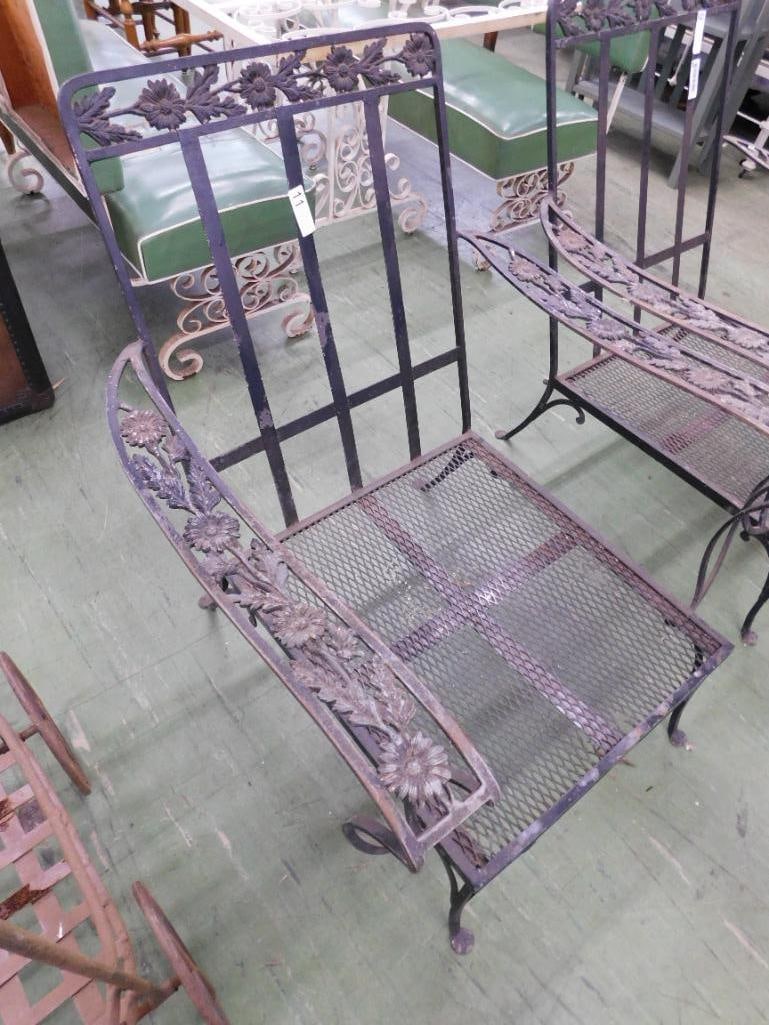 Pair of Wrought Iron Patio Arm Chairs - No Cushions - Each 35" x 31" x 31" - 2