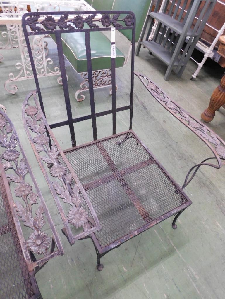 Pair of Wrought Iron Patio Arm Chairs - No Cushions - Each 35" x 31" x 31" - 8