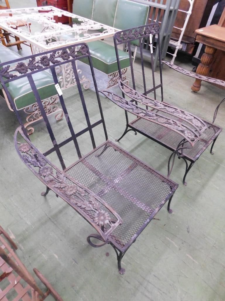 Pair of Wrought Iron Patio Arm Chairs - No Cushions - Each 35" x 31" x 31" - 9