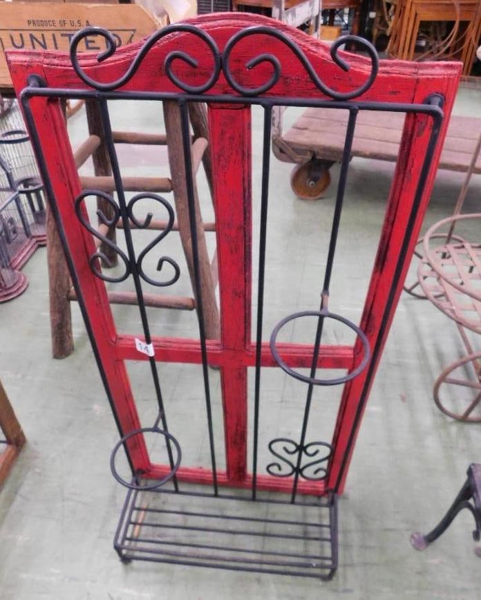 Modern Red Painted Wall Hung Plant Holder - 38" x 19" x 8": See Photos For Condition and Details