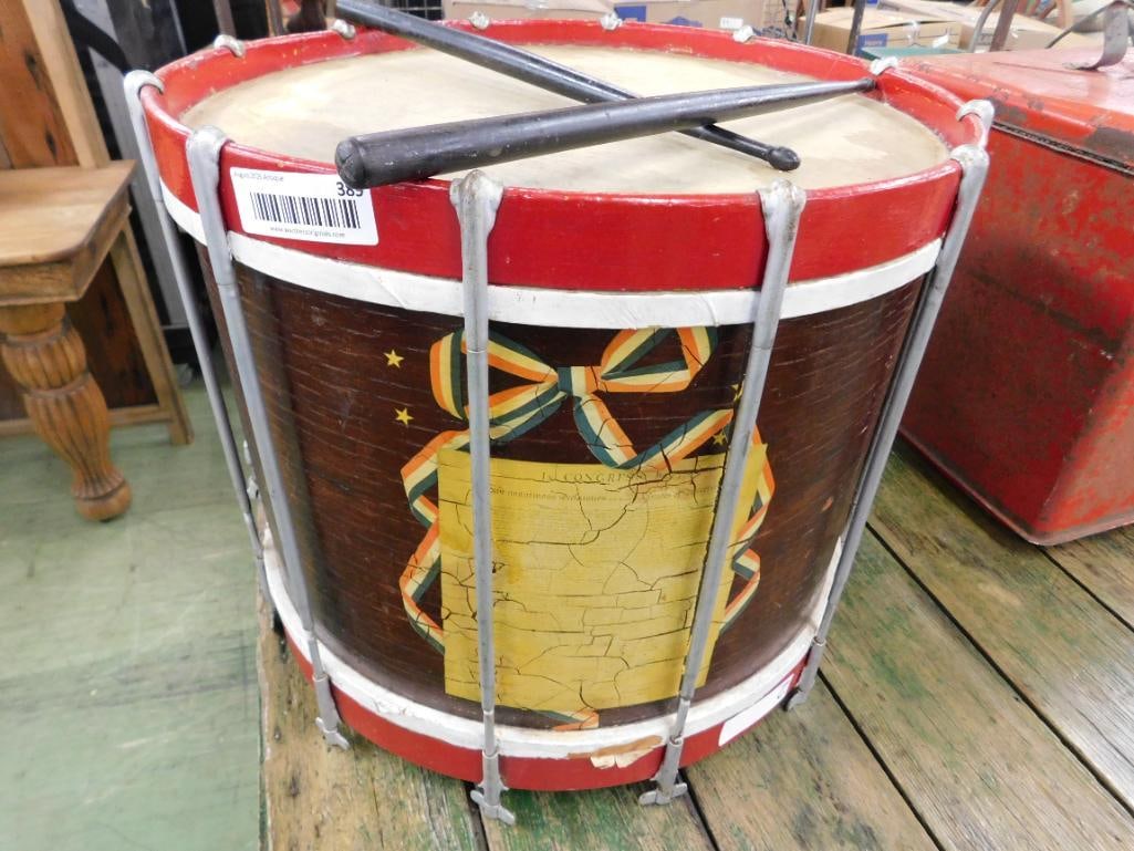 Vintage Drum with Drum Sticks - "Constitution" - 16" x 18.5" - 7