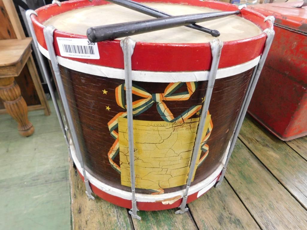 Vintage Drum with Drum Sticks - "Constitution" - 16" x 18.5" - 8