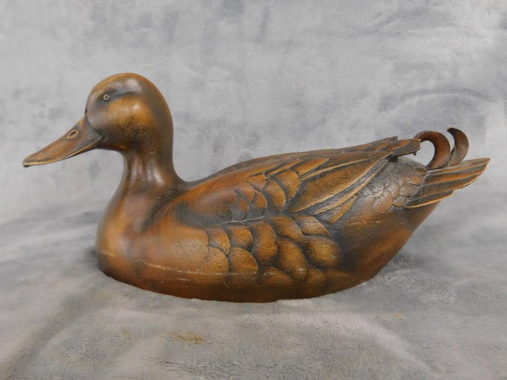 Early 80s Jules Bouillet Signed Carved Decoy - "Mallard II" - 5.5" x 11.5" x 5" - 10