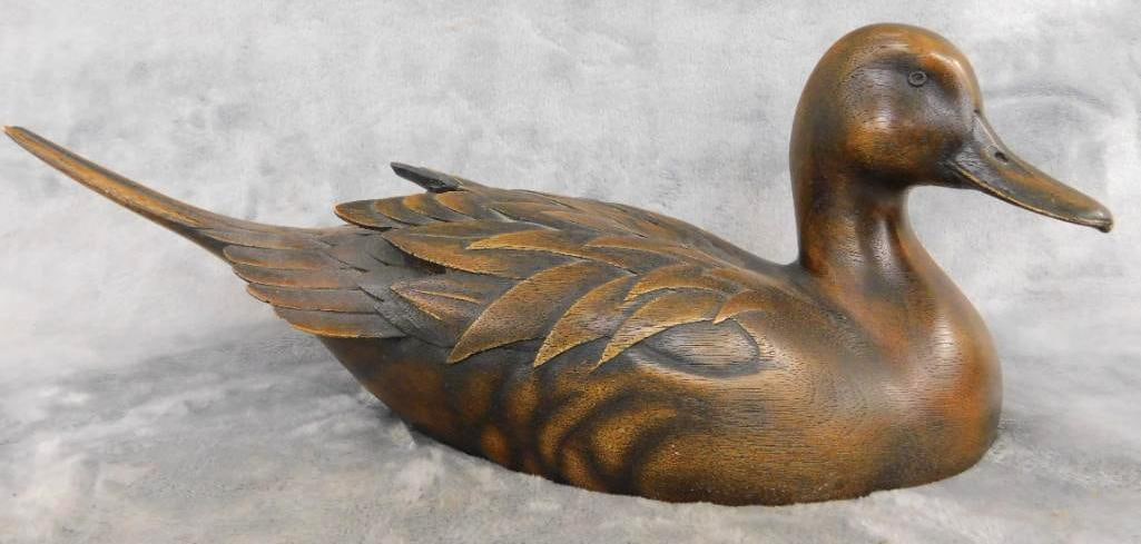 Early 80s Jules Bouillet Signed Carved Decoy - "Pintail II" - 5.5" x 13" x 5": Tail Has Some Missing Wood - See Photos For Condition and Details