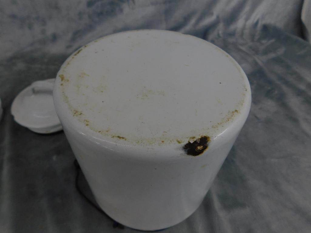 Pair of Lidded Enameled Milk Cans - 9.25" and 10.75" Tall - 8